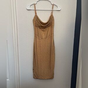 Elegant Tan Spaghetti Strap Dress